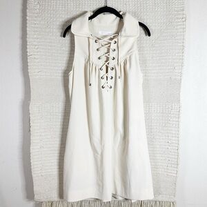 CHLOÉ cream sleeveless lace up swing mini dress 36